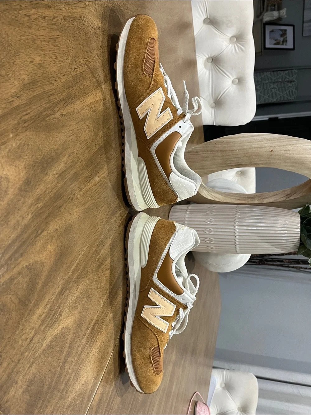 New Balance 574 Men's Suede & Mesh Sneakers - Tan/White